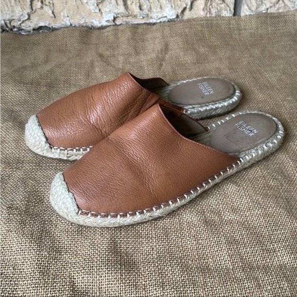 Eileen Fisher Kai Tumbled Leather Espadrille COGNAC Size 7 1/2 Sold Out - Picture 12 of 16